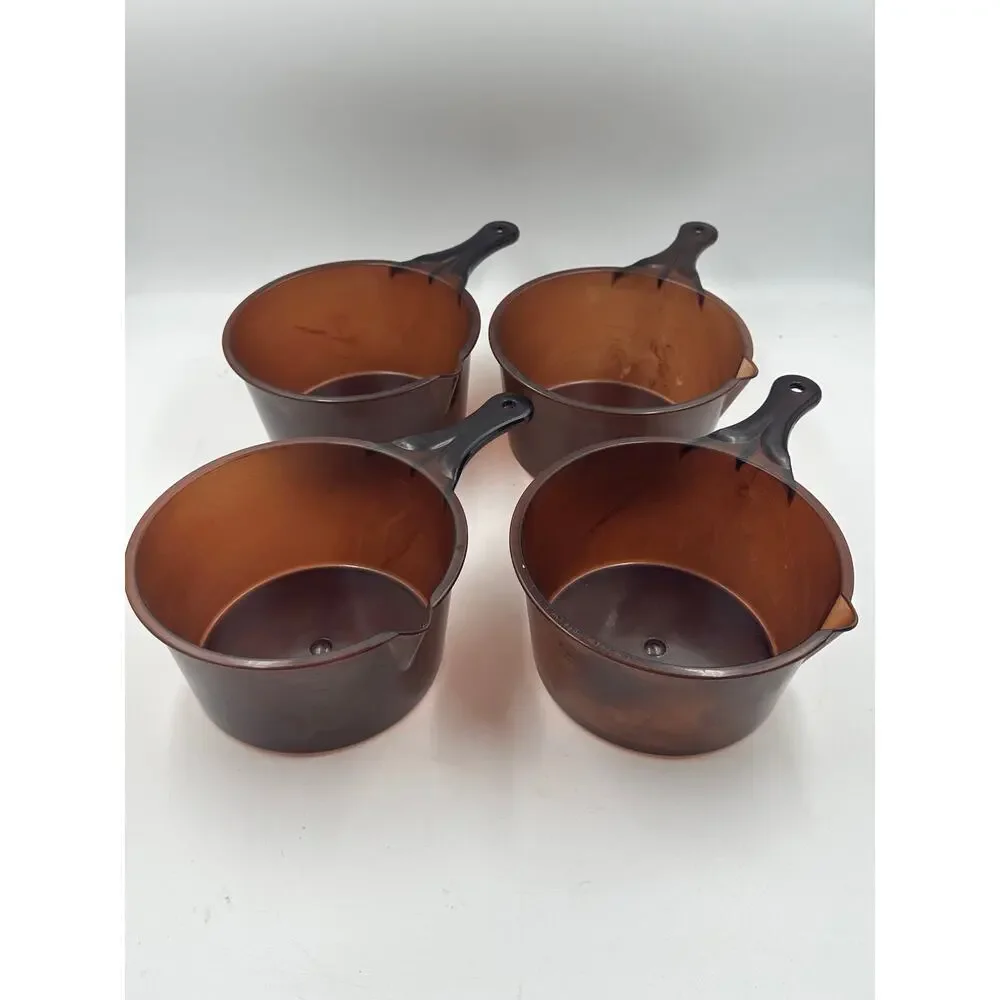 Set of 4 Vintage Amberware Microwave Cookware 1 QT Sauce Pan with Handle
